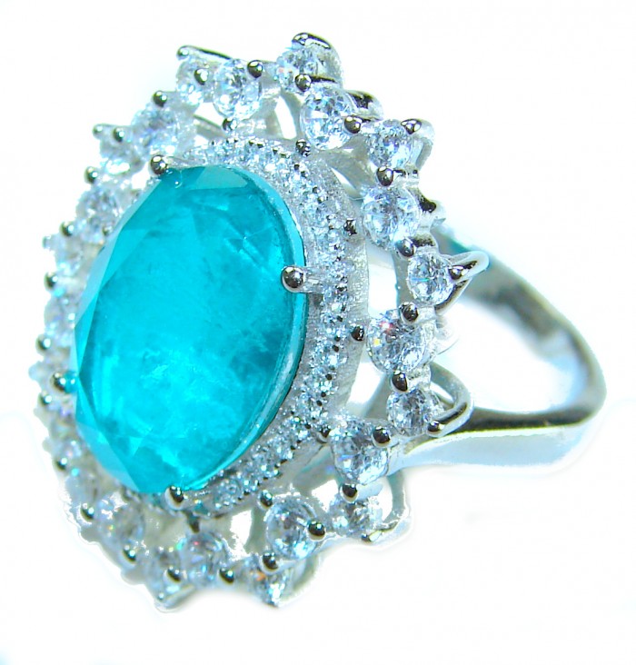 Born to Glam authentic 9.8 carat Colombian Emerald .925 Sterling Silver handcrafted Statement Ring size 6 1/2 - Side view of Born to Glam 9.8 carat Colombian Emerald ring.