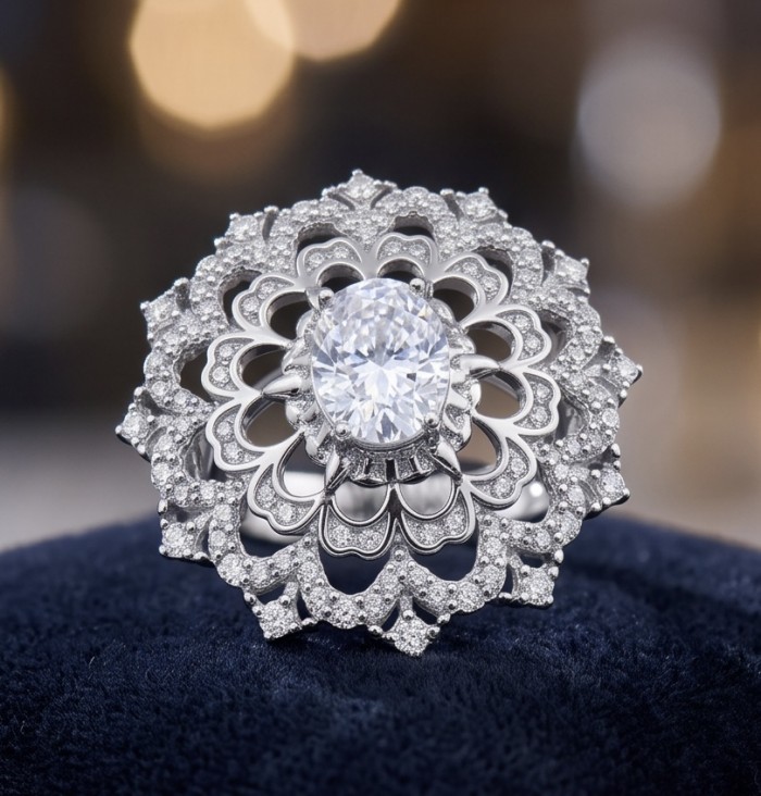 Luxurious - 6.2 carat White Topaz Sterling Silver handcrafted ring size 7 1/4 - Close-up of luxurious 6.2 carat white topaz sterling silver ring.