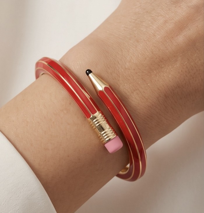 Pencil Enamel Hinge Bangle in Red Color Fashion Bracelet - photo 1