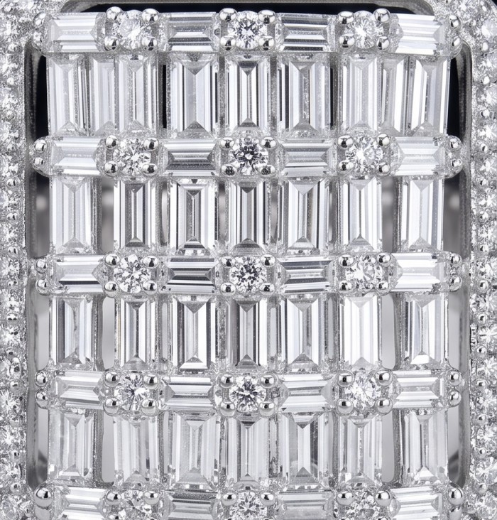 Art Deco Luxurious 14.5 carat White Topaz rhodium over .925 Sterling Silver ring size 7 - Close-up of Art Deco 14.5 carat white topaz set in rhodium.