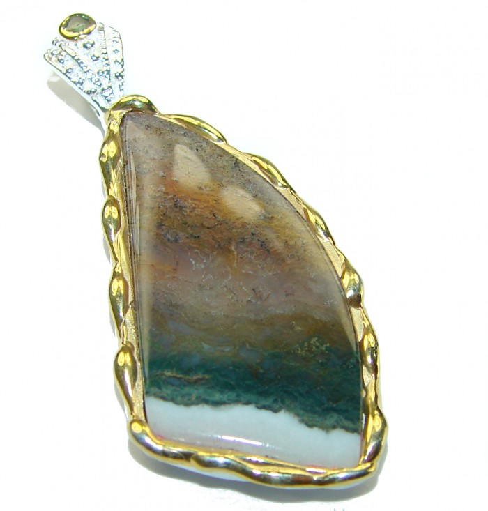 Perfect quality Imperial Jasper 2 tones .925 Sterling Silver handmade Pendant - photo 1
