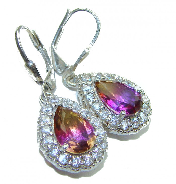 6.2 carat Ametrine .925 Sterling Silver entirely handmade earrings - photo 3