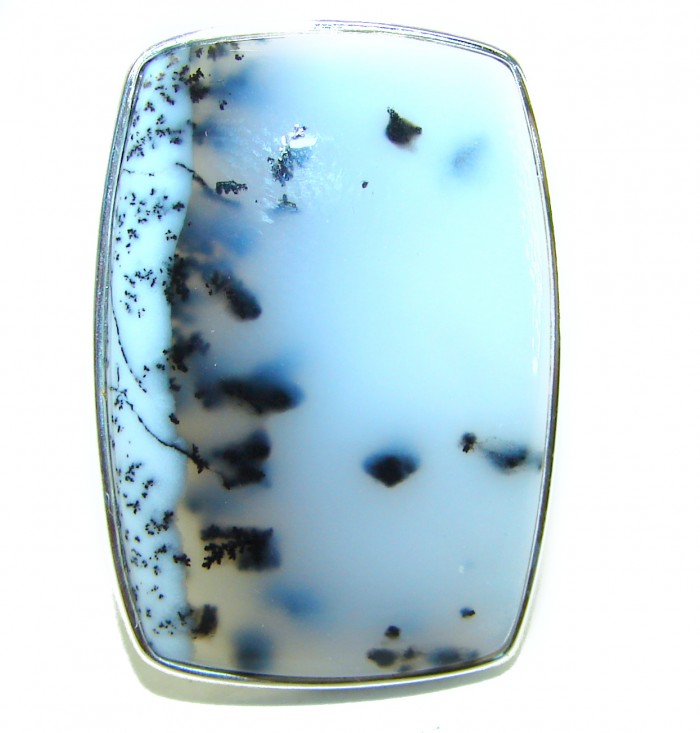 LARGE Top Quality Dendritic Agate .925 Sterling Silver handcrafted Ring s. 7 adjustable - Close-up of large dendritic agate in sterling silver setting