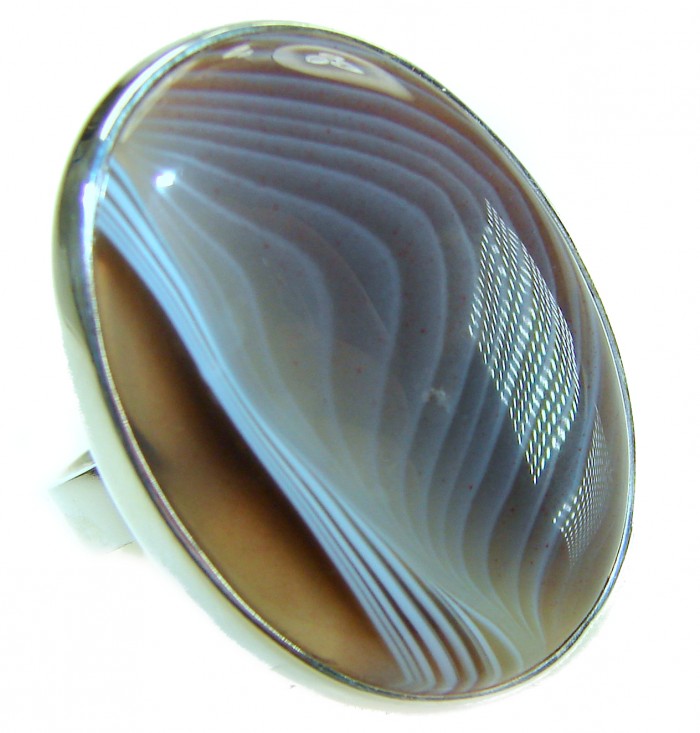 Sahara Dune Top Quality Botswana Agate .925 Sterling Silver handcrafted Ring s. 8 adjustable - Stone close-up of Sahara Dune Botswana Agate in .925 Sterling Silver