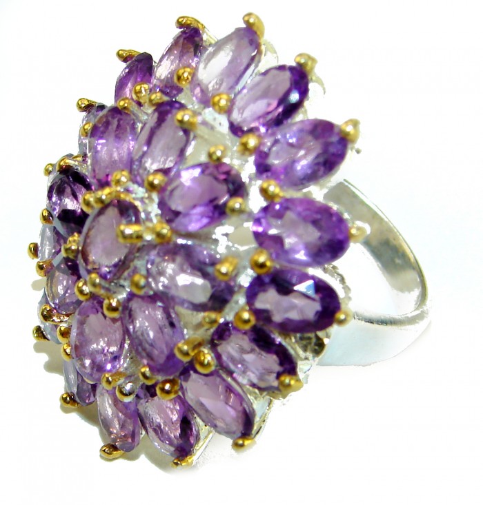 Purple Spring 35.5 carat Amethyst .925 Sterling Silver dipped in 14K Gold over Handcrafted Ring size 7 - Side view of Purple Spring 35.5 carat Amethyst in .925 Sterling Silver.