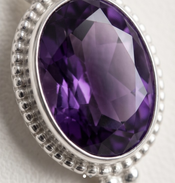 Lavender Beauty authentic 10.2 carat Amethyst .925 Sterling Silver handcrafted earrings - Close-up of a 10.2 carat amethyst set in .925 sterling silver.