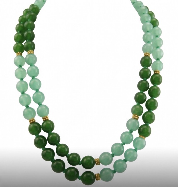 One of the kind Green Jade 14K Gold over Sterling Silver Sterling Silver necklace - Green jade necklace with gold accents, close-up front view.