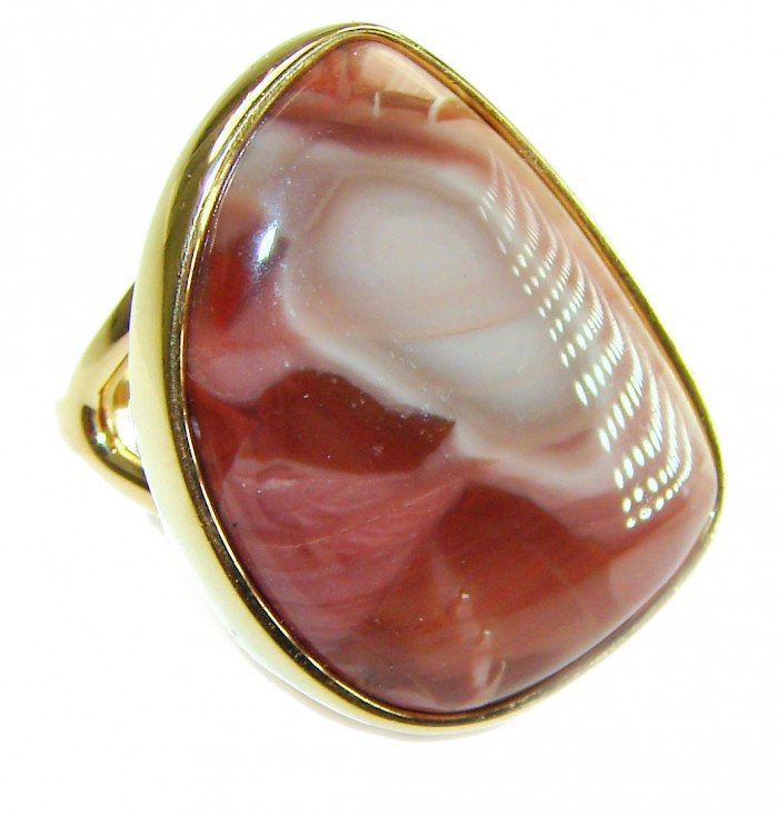 Genuine Imperial Jasper 14K Gold over .925 Sterling Silver handcrafted ring s. 6 3/4 - Close-up of Imperial Jasper ring in 14K gold over sterling silver.
