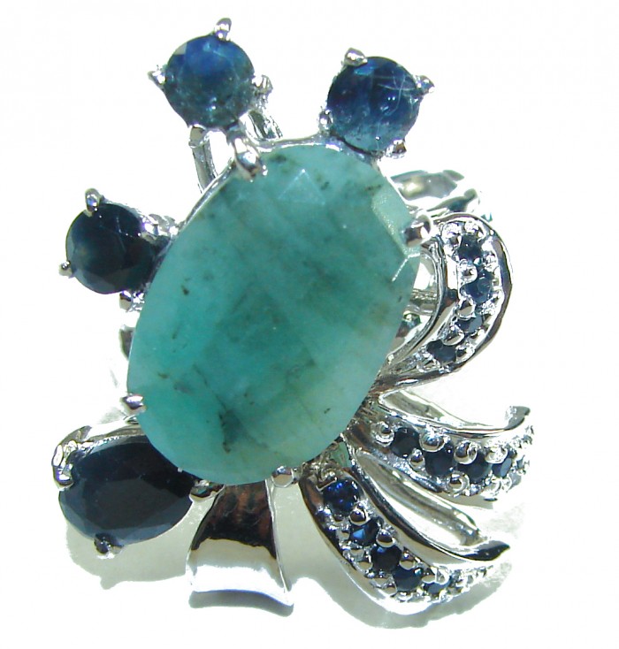 Julietta - Perfect quality authentic 9.8 Grandidierite Sapphire .925 Sterling Silver handmade Ring s. 8 - Grandidierite and sapphire ring stone close-up.