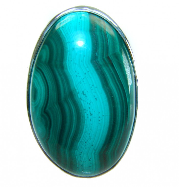 Green River 30.2 CARAT genuine Malachite from Utah .925 Sterling Silver handcrafted ring size 8 adjustable - Close-up of Green River malachite stone in silver setting.