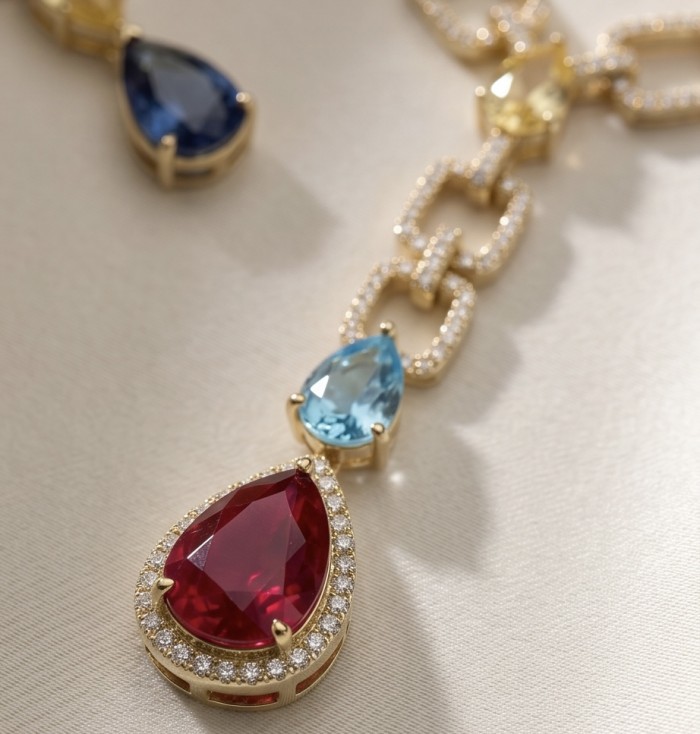 Flawless rare Chrysophrase 18K Gold over .925 Sterling Silver handcrafted necklace - Close-up of colorful gemstone necklace in gold setting.