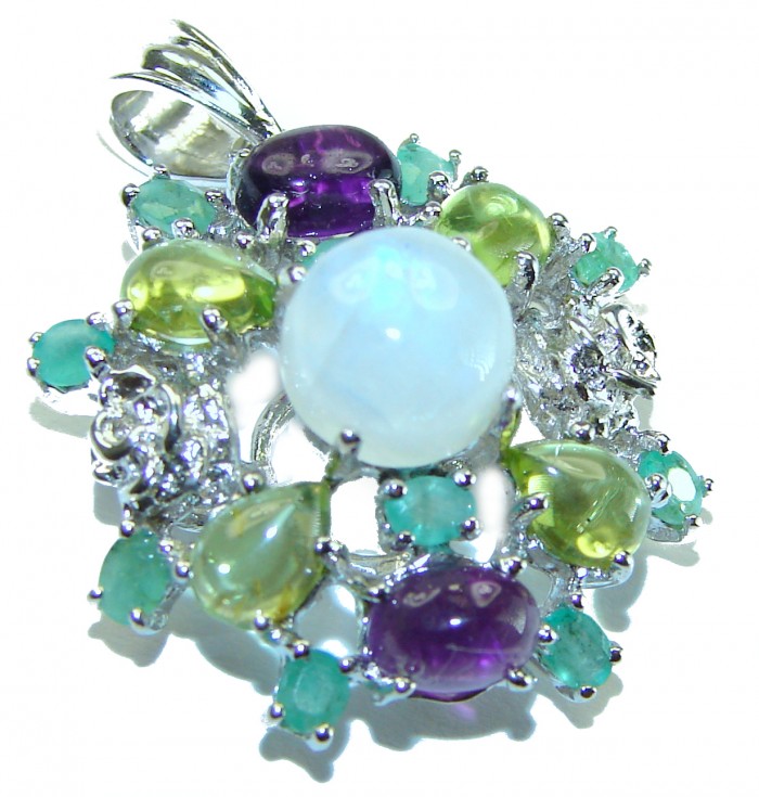 Genuine Rainbow Moonstone .925 Sterling Silver handcrafted pendant - photo 3