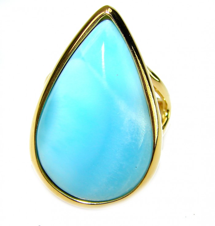 Precious authentic the best quality Larimar 18K Gold over .925 Sterling Silver handmade ring size 7 - photo 2