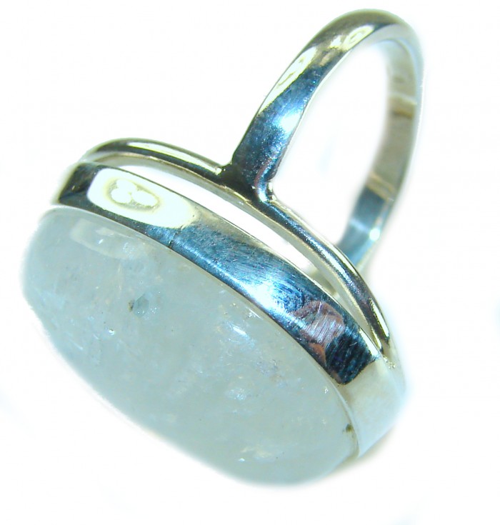 Rainbow Moonstone .925 Sterling Silver handmade ring s. 6 1/2 - Side view of Rainbow Moonstone .925 Sterling Silver ring size 6 1/2.