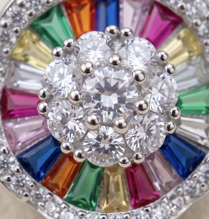 Extravaganza authentic 3.5 carat Multigem rhodium over .925 Sterling Silver Handcrafted Earrings - Stone close-up of Extravaganza 3.5 carat Multigem rhodium jewelry
