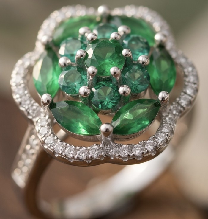 4.8 carat authentic Tsavorite Garnet .925 Sterling Silver handcrafted Statement Ring s. 7 - Close-up of Tsavorite Garnet ring in .925 Sterling Silver.