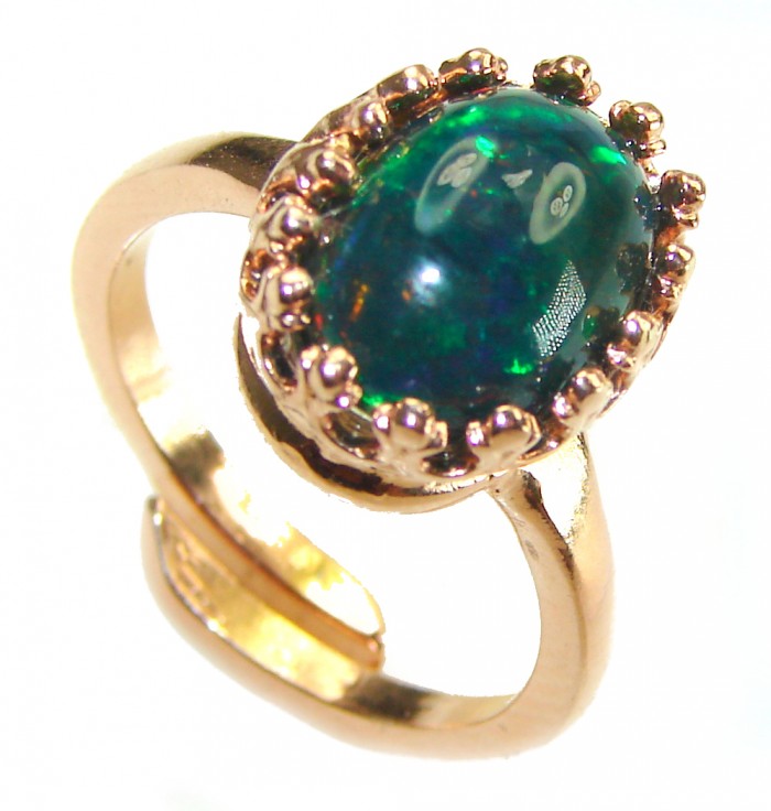 Remote Galaxy Genuine 8.9 carat Black Opal 18K Gold over .925 Sterling Silver handmade Ring size 8 adjustable - photo 1