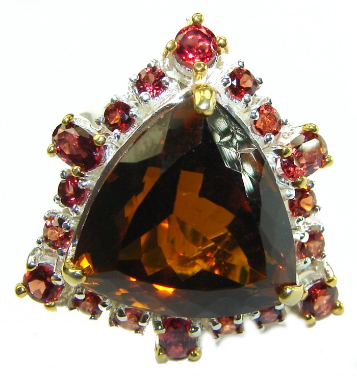 Alessandra trillion cut 22.5 carat Champagne Smoky Topaz .925 Sterling Silver Oversized Ring size 7 3/4 - photo 2