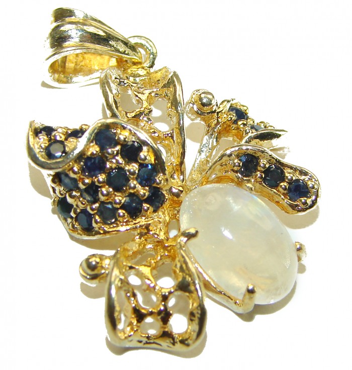 Genuine Rainbow Moonstone 14k Gold over .925 Sterling Silver handcrafted pendant - photo 1