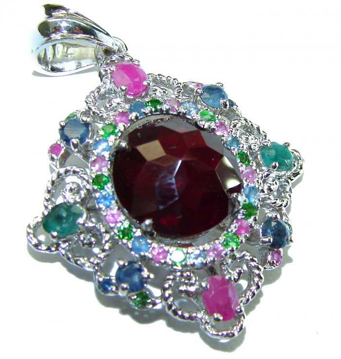 Celtic Spirit authentic 10.5 carat Garnet .925 Sterling Silver handcrafted Statement Pendant - photo 1