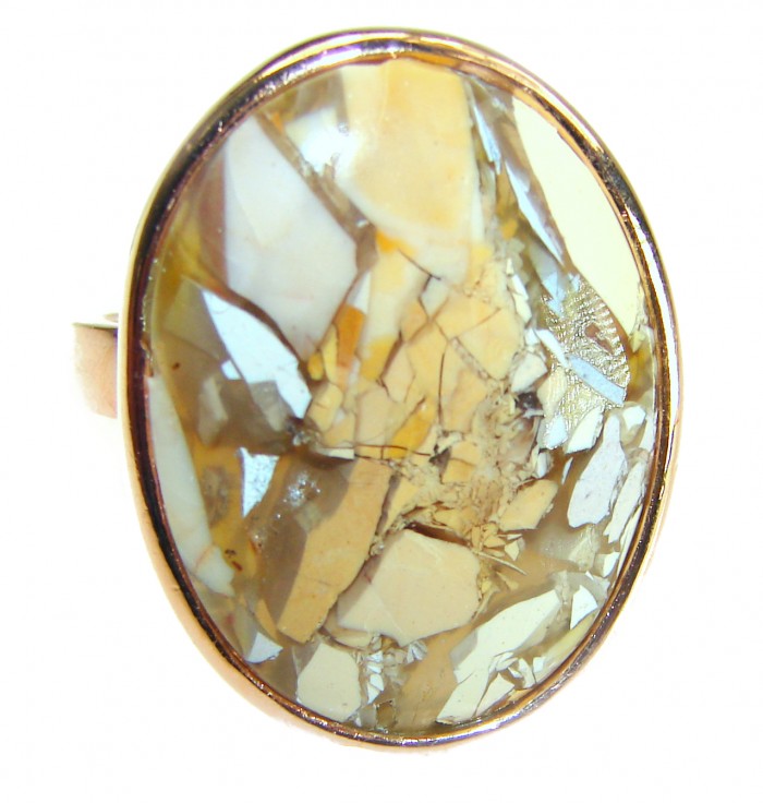Flawless Australian Bracciated Mookaite 14K Gold over .925 Sterling Silver Ring size 8 adjustable - Close-up of Australian Bracciated Mookaite ring in 14K gold over silver.
