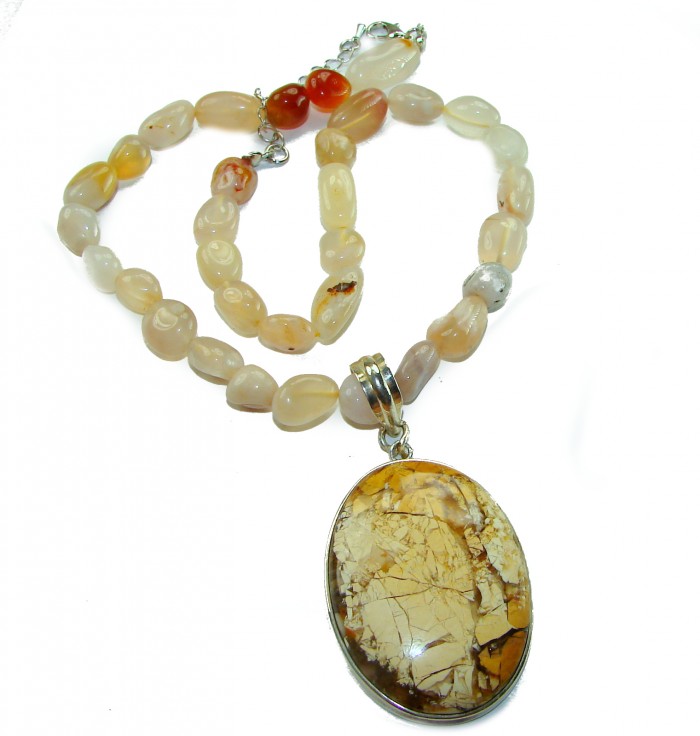 Handcrafted AAA quality Picture Jasper .925 Sterling Silver Necklace - Handcrafted Picture Jasper necklace with .925 silver, top view.