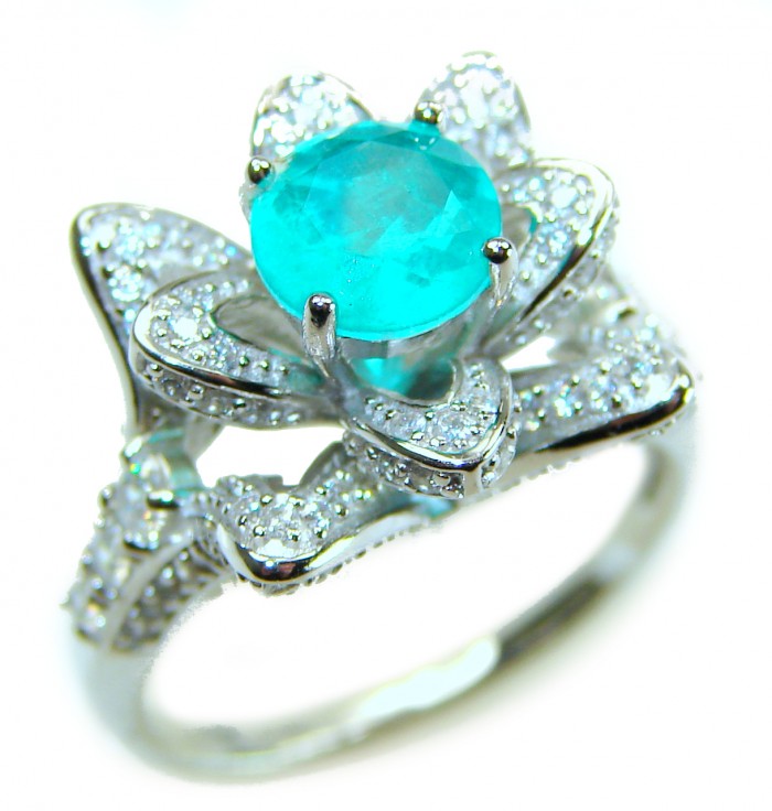Gabriella - Luxurious 3.6 carat Emerald .925 Sterling Silver handcrafted Cocktail Ring s. 6 1/2 - Close-up of Gabriella ring with emerald and diamonds in sterling silver