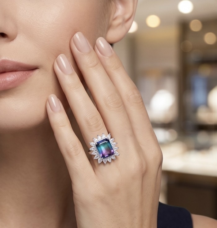 6.8 carat Brazilian Tourmaline .925 Sterling Silver dipped in 18K Gold Perfectly handcrafted Ring s. 8 - Tourmaline ring on hand, showcasing 6.8 carat gemstone.