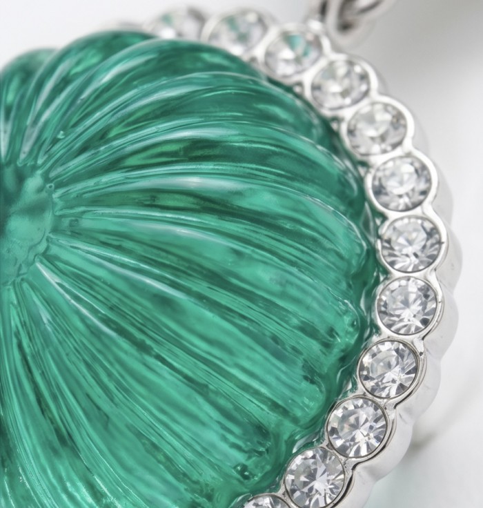Art Deco - Rio de Janeiro - 41.2 carat carved Apatite .925 Sterling Silver handmade Earrings - Stone close-up of Art Deco carved Apatite with crystal accents.