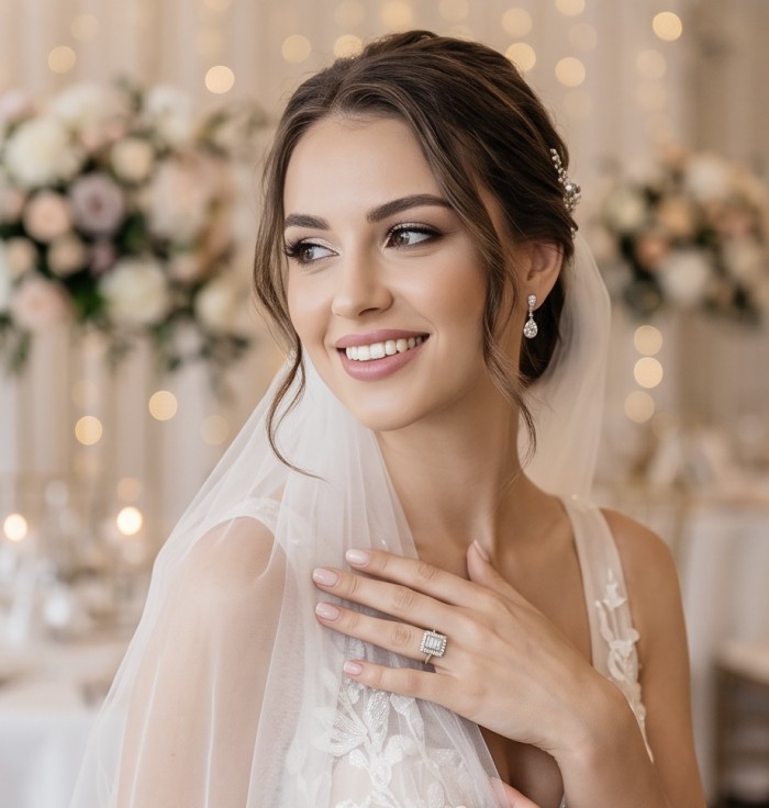 Art Deco Luxurious 6.5 carat White Topaz rhodium over .925 Sterling Silver ring size 6 1/4 - Art Deco 6.5 carat White Topaz ring worn on bride's hand.