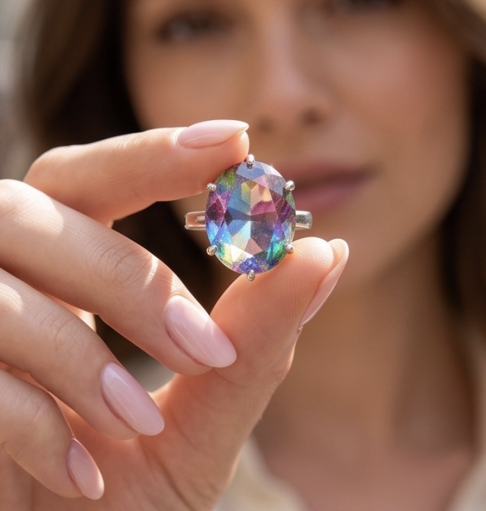 7.8 carat Brazilian Tourmaline .925 Sterling Silver Perfectly handcrafted Ring s. 7 - Close-up of 7.8 carat Brazilian Tourmaline ring in hand