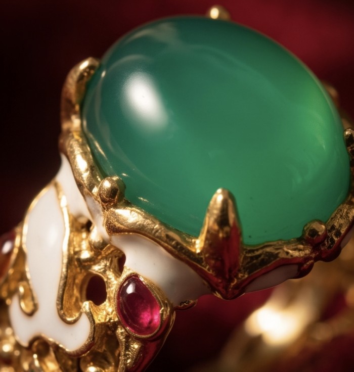 Magnificent 939 carat Natural Ruby Emerald Enemel 18K Gold over . 925 Sterling Silver handcrafted Statement Ring size 7 - Close-up of natural ruby emerald enamel 18K gold jewelry detail
