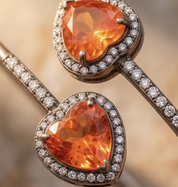 Two Hearts 10.8 carat White Topaz black rhodium over .925 Sterling Silver highly polished bracelet - Stone close-up of two heart-shaped white topaz earrings