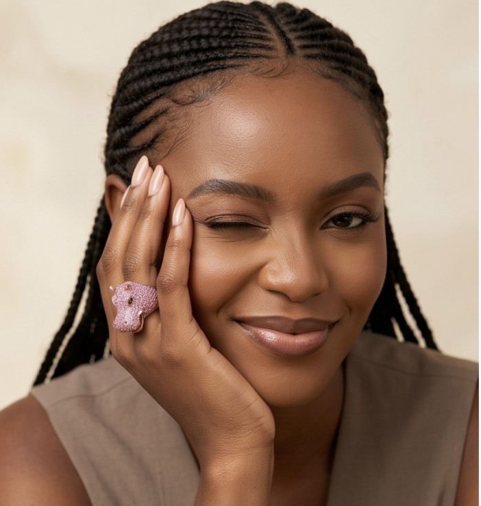 Hippo Genuine 5.5 CARAT pave Mozambique Ruby 22K Gold over .925 Sterling Silver Large Statement Ring size 8 - Worn on hand: hippo-shaped ruby ring with braided hairstyle.