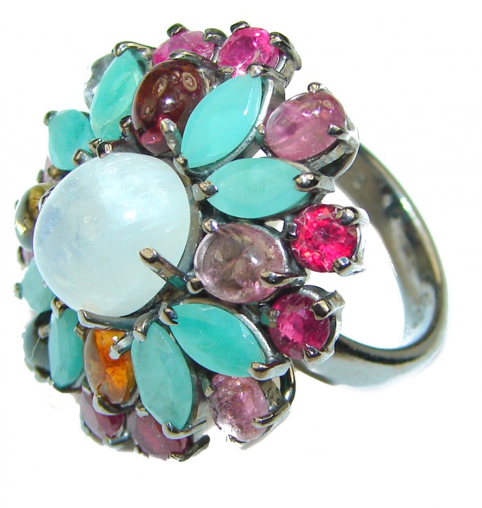 Best quality Genuine Fire Moonstone Ruby black rhodium over .925 Sterling Silver handcrafted ring size 8 - photo 2