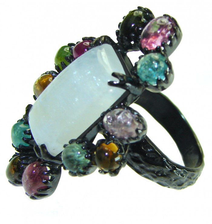 Best quality Genuine Fire Moonstone black rhodium over .925 Sterling Silver handcrafted ring size 7 1/2 - photo 2