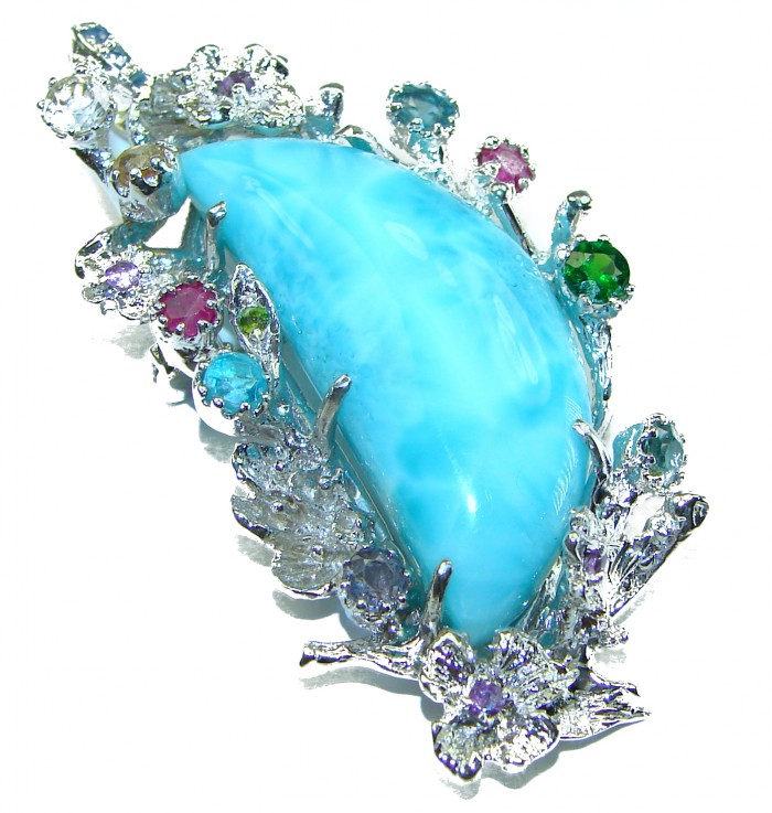 Caribbean Beauty genuine Blue Larimar .925 Sterling Silver handmade Pendant and Brooch - photo 3