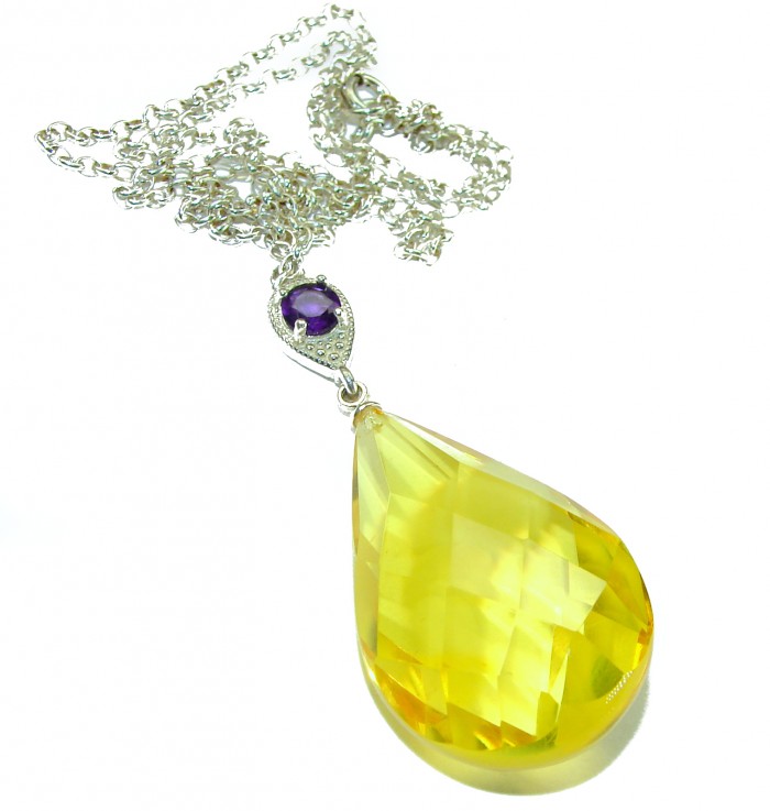 Dazzling 48.2 carat natural faceted Baltic Amber .925 Sterling Silver handcrafted necklace - photo 2