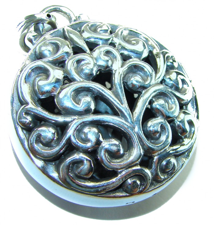 Bali Spirit Large Sterling Beauty .925 Silver Bali handmade Pendant - Top view of Bali Spirit silver pendant with intricate swirl design.