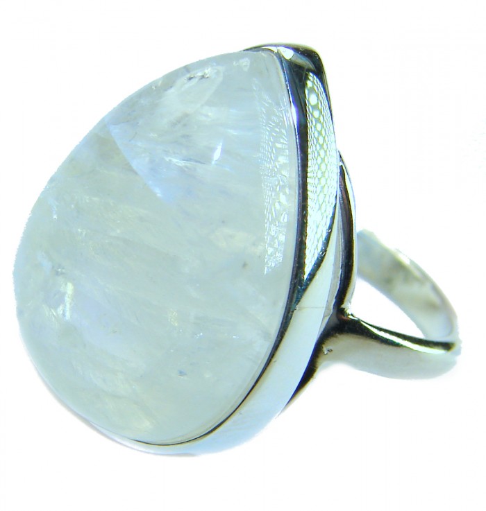 Top quality Rainbow Moonstone .925 Sterling Silver handmade ring s. 7 1/4 - Close-up of Rainbow Moonstone in .925 Sterling Silver setting.