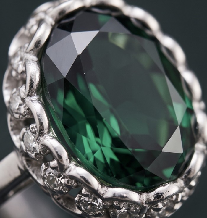 Exotic Beauty oval cut 17.5 carat Helenite .925 Sterling Silver handmade Ring s. 8 - Close-up of 17.5 carat oval cut Helenite set in .925 Sterling Silver.
