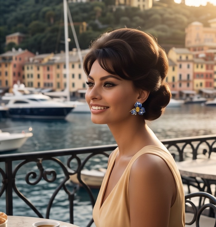 Exotica - real art - authentic 4.9 carat yellow Sapphire 9.2 carat pave Colombian Sapphire 2 tones .925 Sterling Silver dipped in black rhodium handcrafted earrings - Side view of Exotica earrings with 4.9 carat yellow Sapphire.