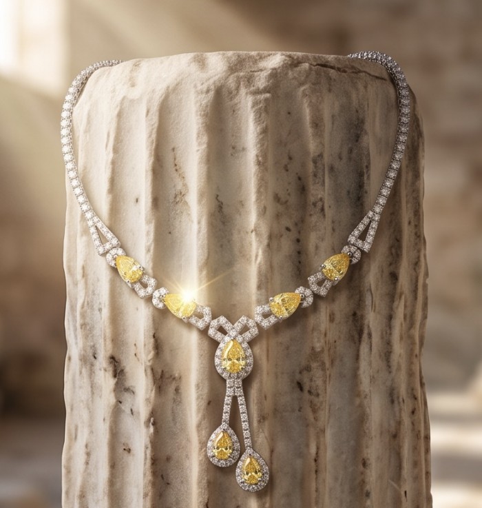 Luxurious pear cut 10.5 carat Yellow Sapphire rhodium over .925 Sterling Silver handcrafted necklace - photo 5