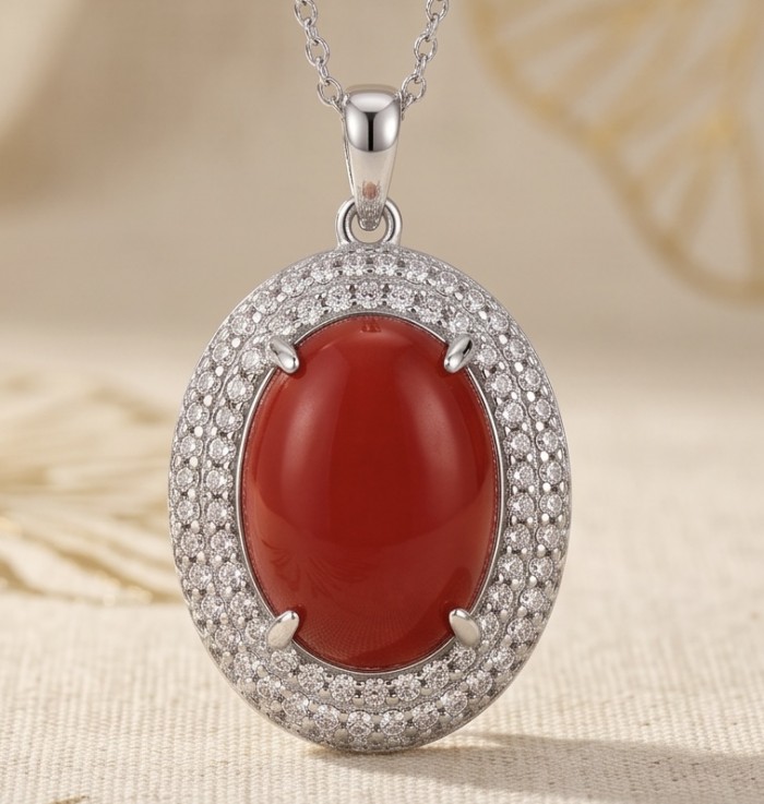 Elizabeth Natural Fossilized Coral .925 Sterling Silver handmade pendant - Close-up of Elizabeth Natural Fossilized Coral pendant in silver setting.