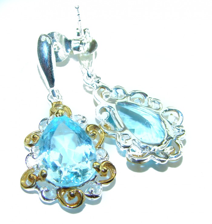 Serenity 12.5 carat Swiss Blue Topaz .925 Sterling Silver handmade earrings - photo 1