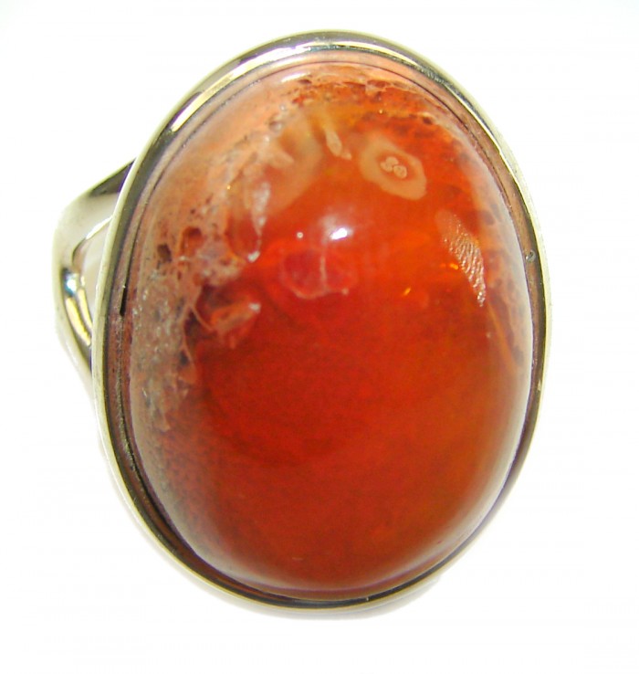 Queen of Fire best quality 22.4 carat Mexican Opal .925 Sterling Silver handmade ring 7 1/4 - photo 3