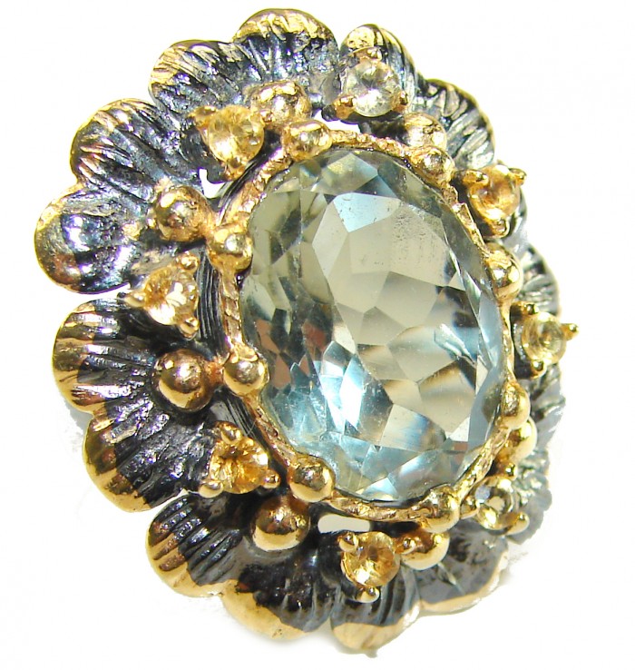 Green Royalty authentic 15.5 carat Green Amethyst black rhodium 2 tones .925 Sterling Silver handcrafted Ring s. 7 - photo 3