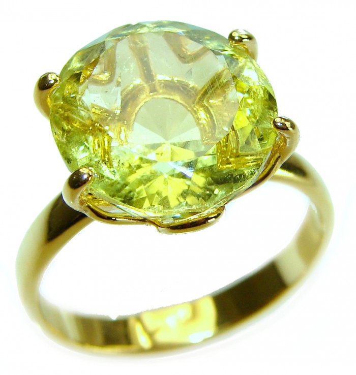 11.8 carat Genuine fancy oval cut Lemon Quartz 14K Gold over .925 Sterling Silver handcrafted ring size 8 3/4 - photo 2