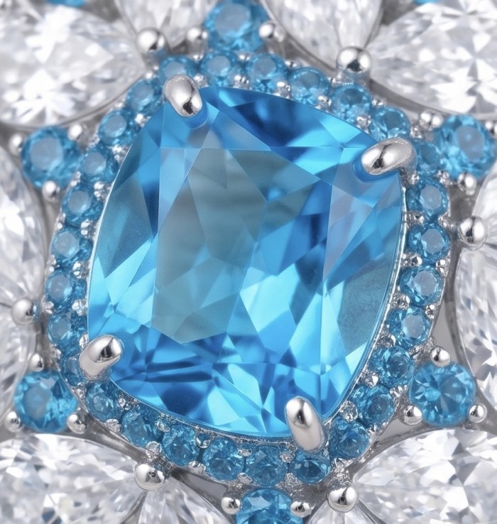 Atlantica 19.7 carat Genuine Aquamarine RHODIUM OVER .925 Sterling Silver Handcrafted Statement earrings - Stone close-up of Atlantica 19.7 carat Genuine Aquamarine jewelry.