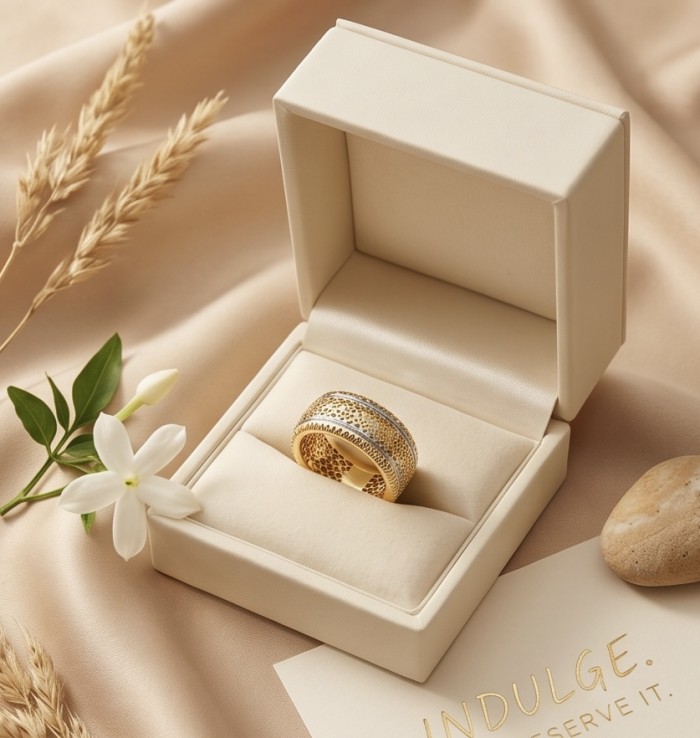 Precious Natural two tones .925 Sterling Silver dipped in 18K Gold ring size 6 - Gold and silver ring in open box with floral accent